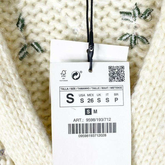 Zara Womens Ivory Limited Edition Embroidered Oversized Cardigan Sweater Size S - Picture 8 of 8